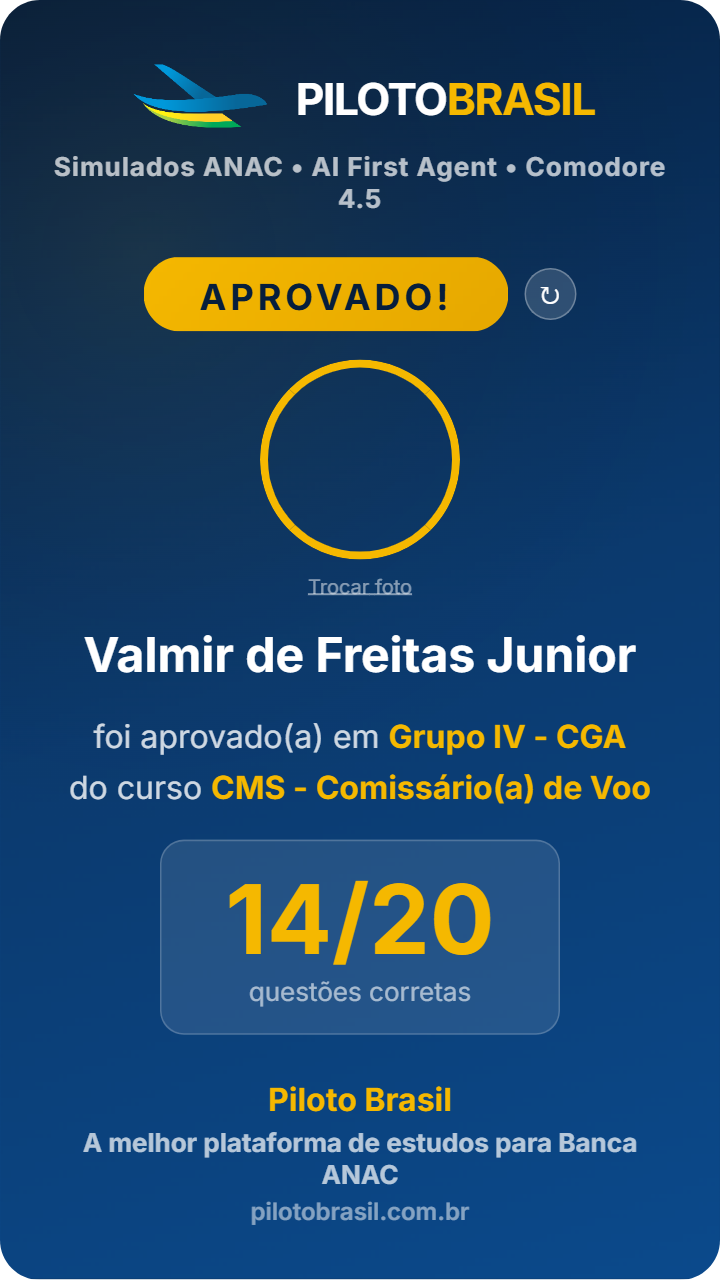 Valmir de Freitas Junior, aprovado em Grupo IV - CGA no Piloto Brasil