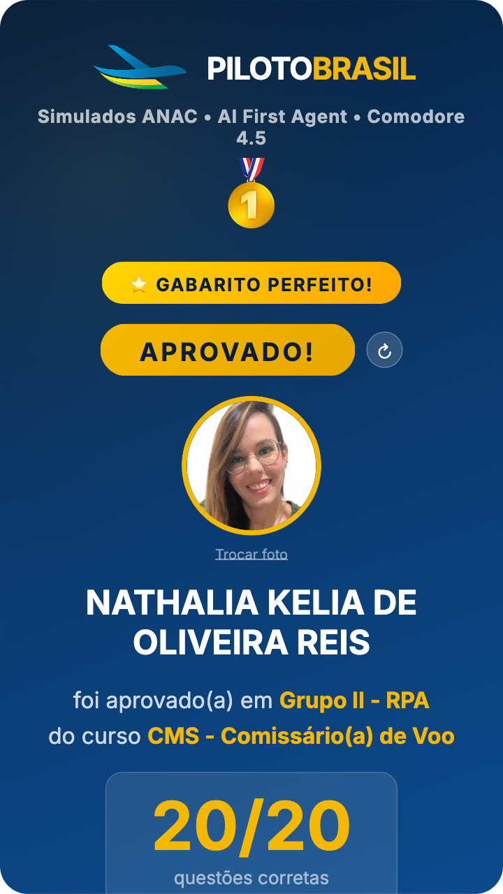 NATHALIA KELIA DE OLIVEIRA REIS, aprovado em Grupo II - RPA no Piloto Brasil