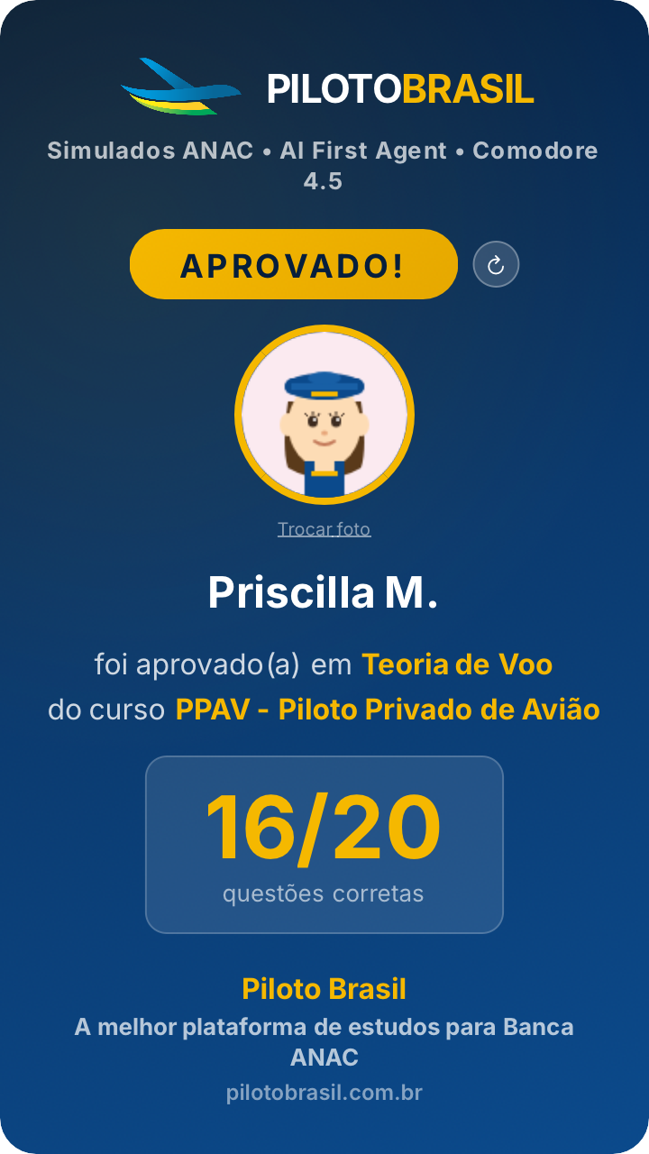 Priscilla M., aprovado em Teoria de Voo no Piloto Brasil
