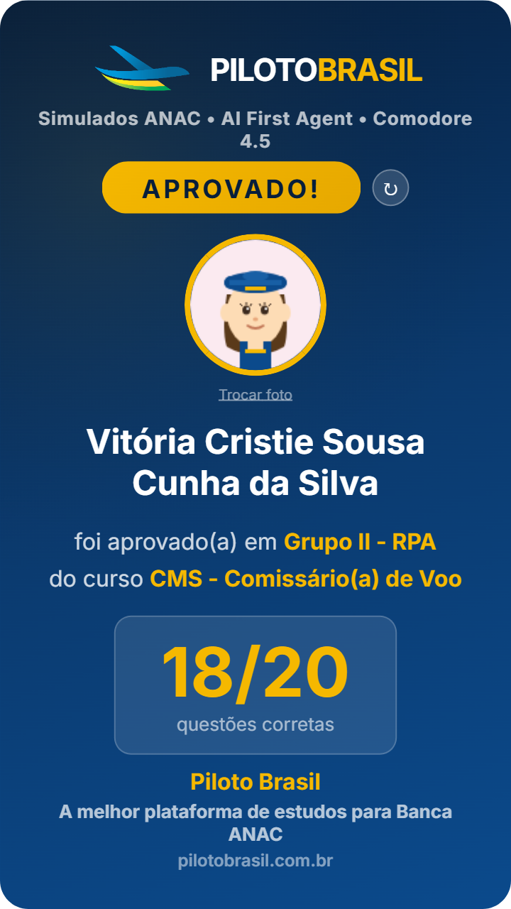 Vitória Cristie Sousa Cunha da Silva, aprovado em Grupo II - RPA no Piloto Brasil