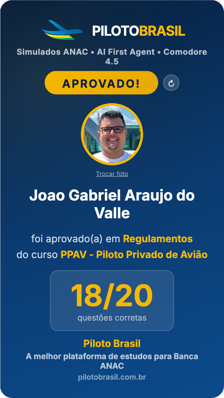 Joao Gabriel Araujo do Valle, aprovado em Regulamentos no Piloto Brasil