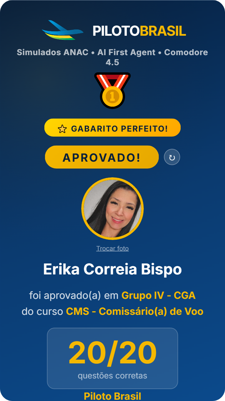 Erika Correia Bispo, aprovado em Grupo IV - CGA no Piloto Brasil