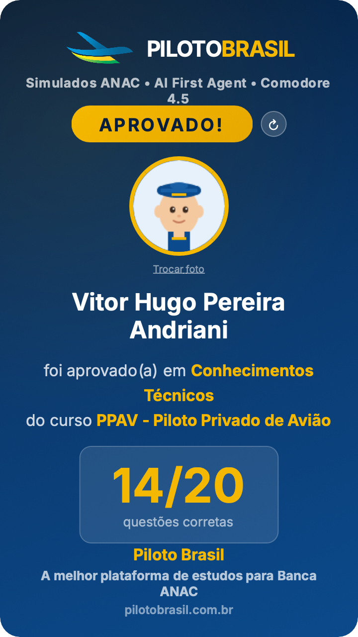 Vitor Hugo Pereira Andriani, aprovado em Conhecimentos Técnicos no Piloto Brasil