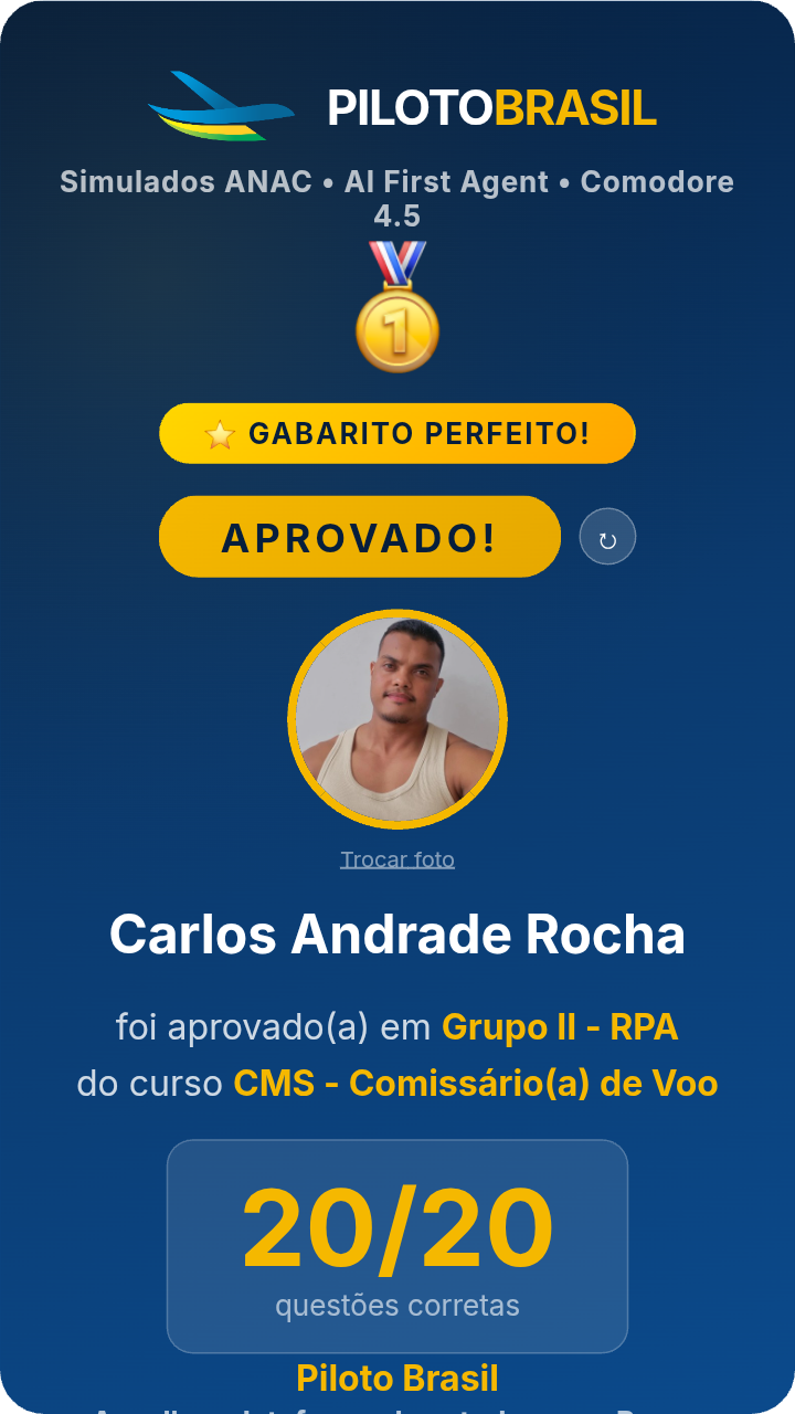 Carlos Andrade Rocha, aprovado em Grupo II - RPA no Piloto Brasil