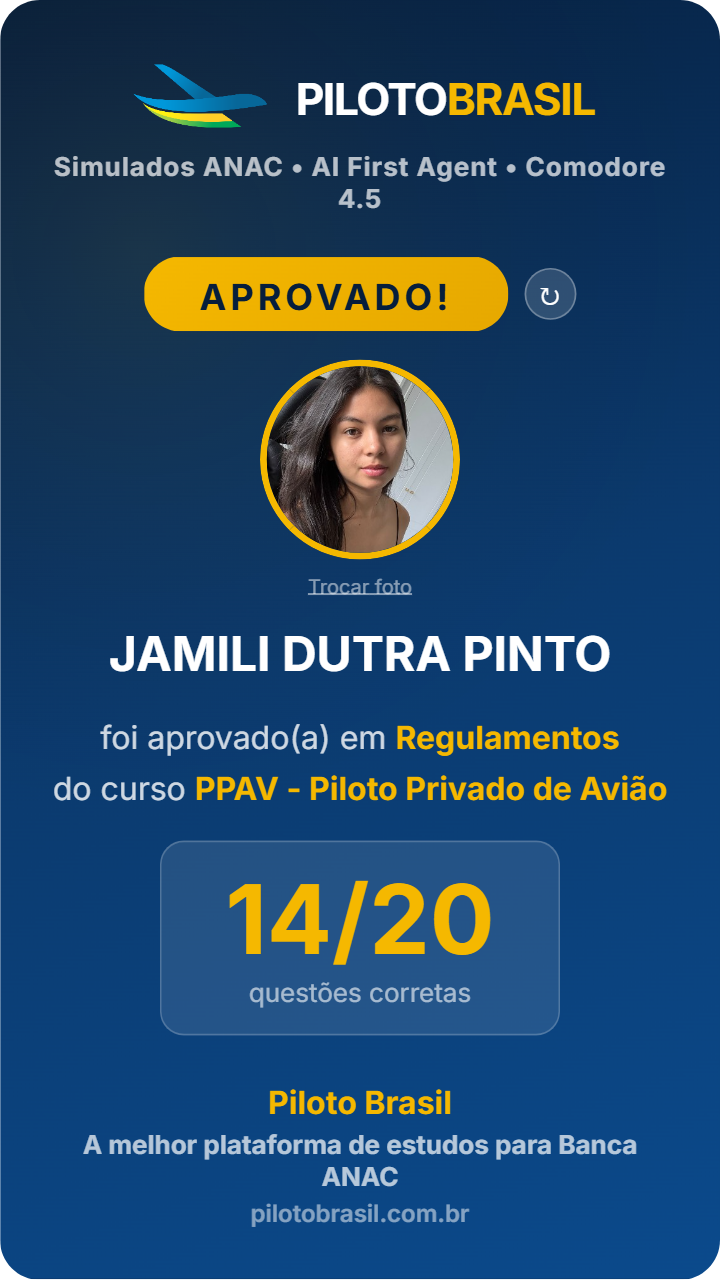 JAMILI DUTRA PINTO, aprovado em Regulamentos no Piloto Brasil