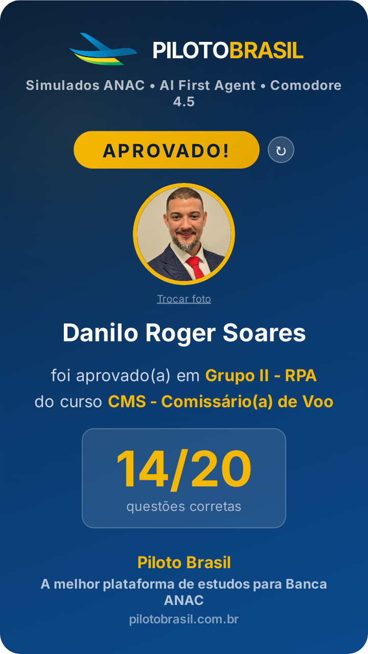 Danilo Roger Soares, aprovado em Grupo II - RPA no Piloto Brasil