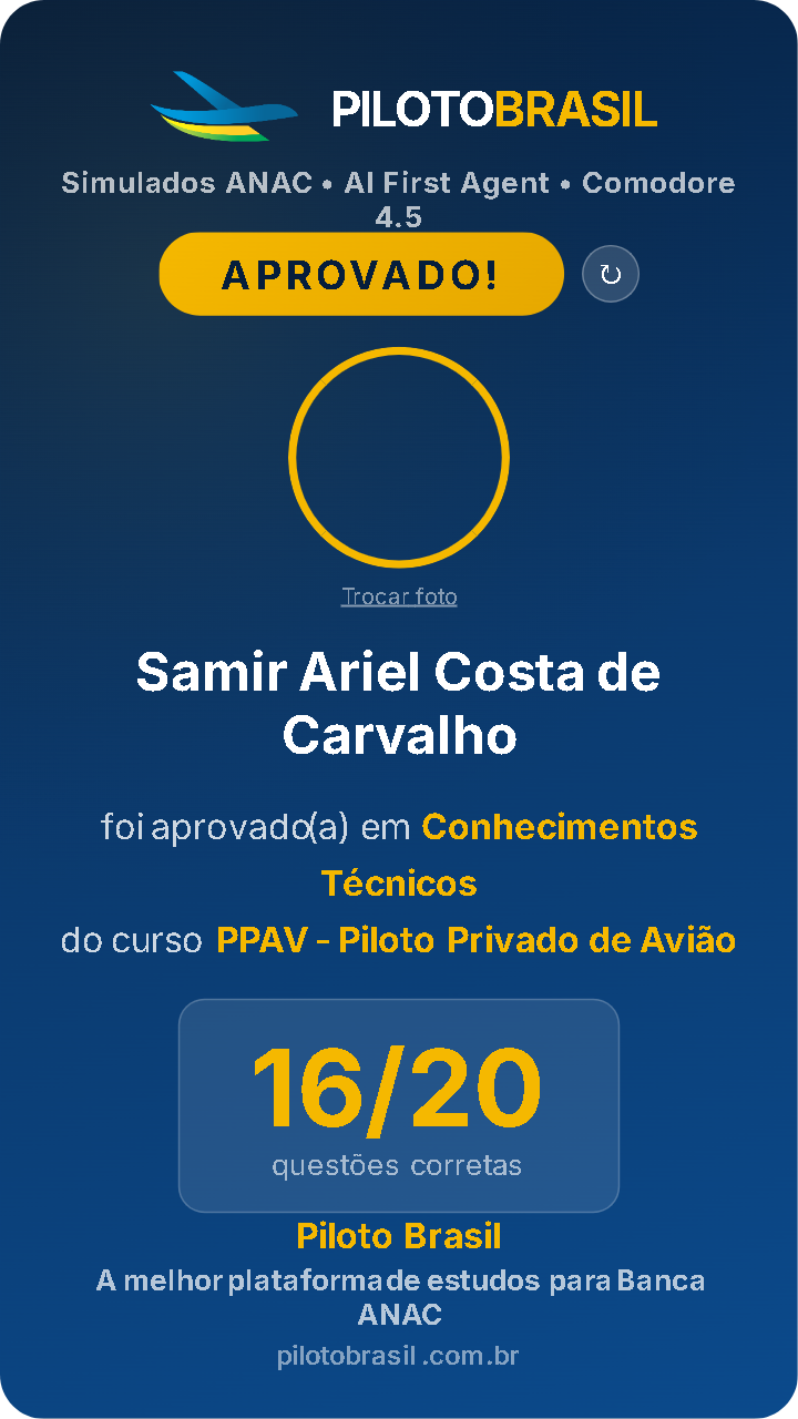 Samir Ariel Costa de Carvalho, aprovado em Conhecimentos Técnicos no Piloto Brasil