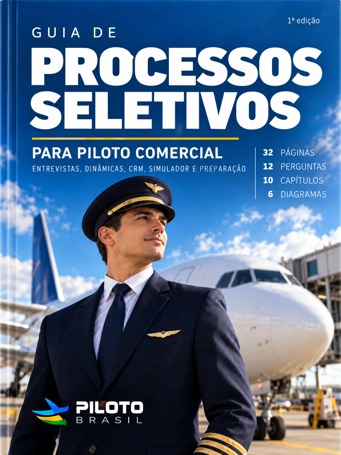 Capa de Guia de Processos Seletivos para Piloto Comercial de Avião — Guias de Carreira na Aviação — Processos Seletivos