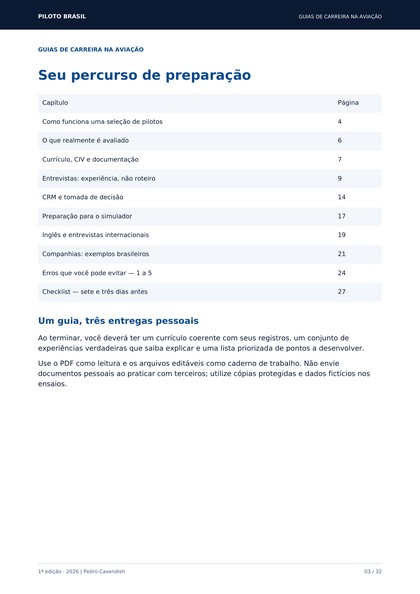 Página 3 do Guia de Processos Seletivos para Pilotos