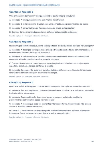 Questões corrigidas: estruturas da fuselagem — página real do Manual CGA Piloto Brasil.