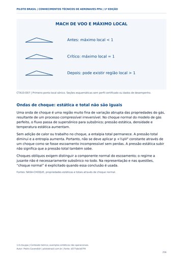 Número de Mach e primeiro ponto sônico. Página real do Manual de Conhecimentos Técnicos de Aeronaves PPA.