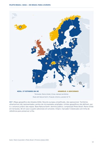 Mapa dos Estados participantes do sistema EASA. Página 14 do Manual para o Exame EASA.