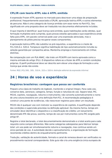 Teoria ATPL e licença emitida: a diferença. Página 44 do Manual para o Exame EASA.