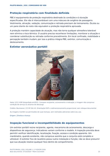 Extintores e seus limites — página real do Manual ESS Piloto Brasil.