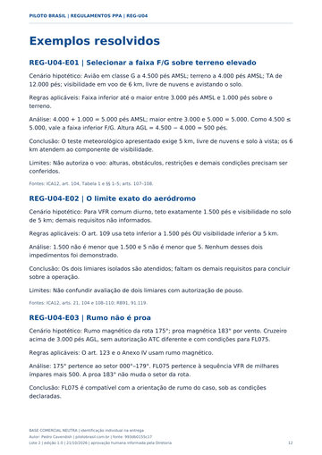 Exemplos de regras VFR resolvidos. Página real de Regulamentos PPA.