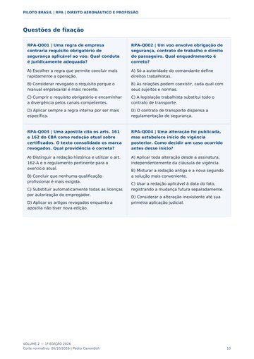 Questões de fixação — página real do Manual RPA Piloto Brasil.