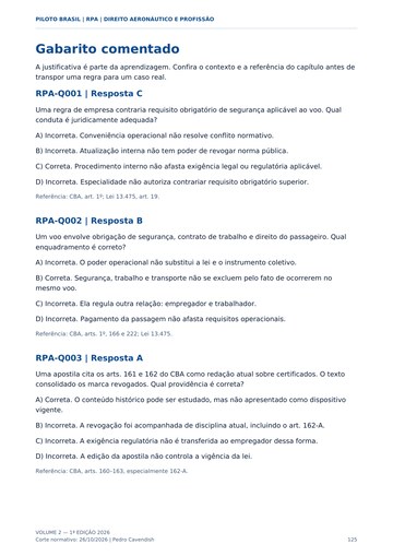 Gabarito comentado — página real do Manual RPA Piloto Brasil.