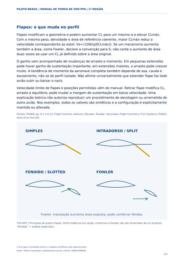Flapes e hipersustentadores. Página real do Manual de Teoria de Voo PPA.