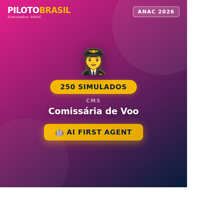 250 Simulados ATUALIZADOS - Comissária de voo (QUESTÕES 2026)