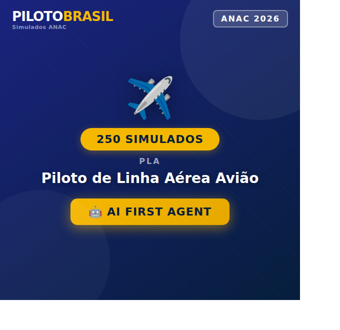 250 Simulados ATUALIZADOS - Piloto de Linha Aérea Avião (QUESTÕES 2026)