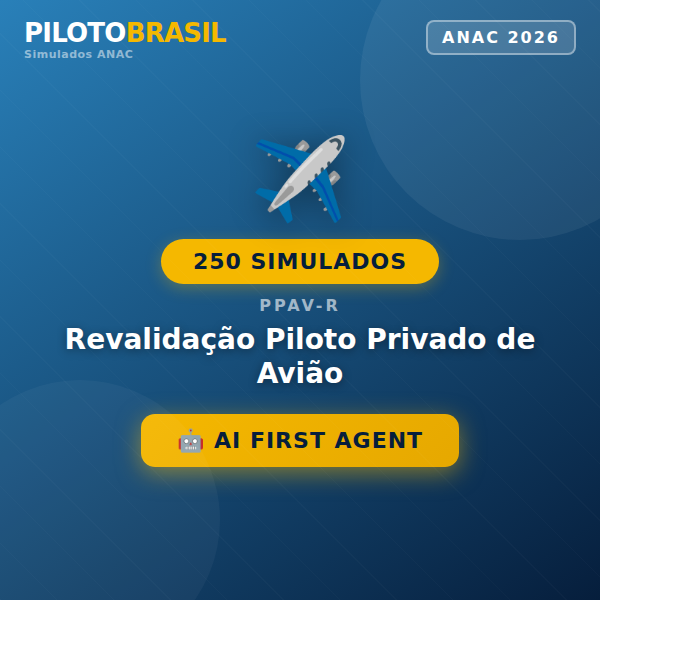 250 Simulados ATUALIZADOS -  Revalidação de Piloto Privado de Avião (QUESTÕES 2026)