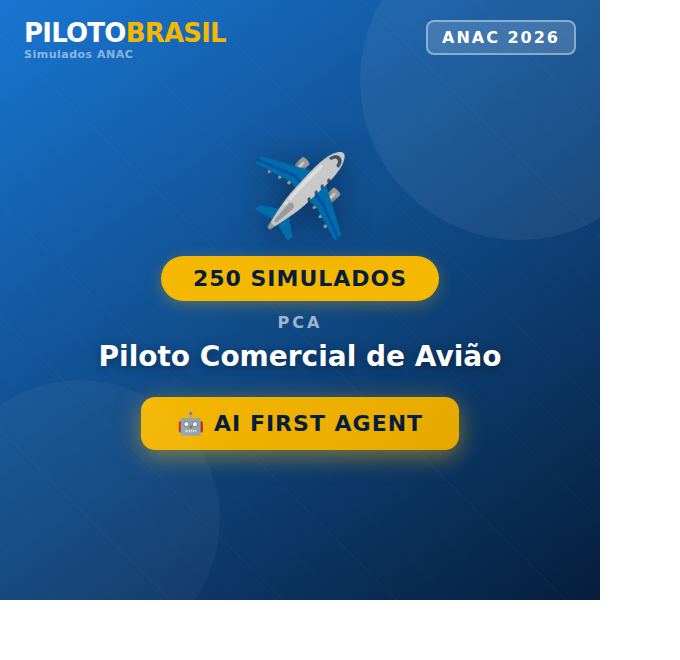 250 Simulados ATUALIZADOS -  Piloto Comercial de Avião (QUESTÕES 2026)
