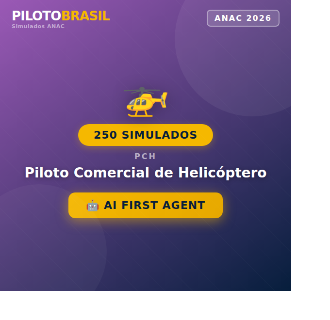 250 Simulados ATUALIZADOS -  Piloto Comercial de Helicóptero (QUESTÕES 2026)